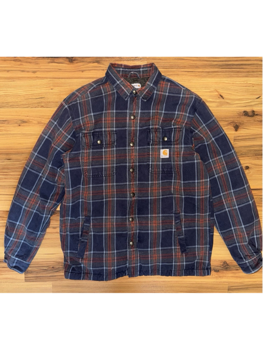 Carhartt Hubbard Sherpa Lined Shirt Jacket Mens Large Blue Red Plaid Workwear